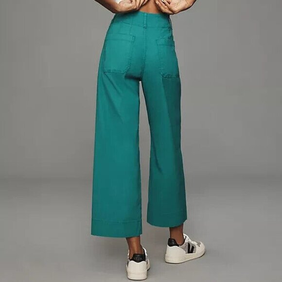 Anthropologie Maeve 30P The Colette Cropped Wide-Leg Pants 30 P Emerald Green - Picture 3 of 5